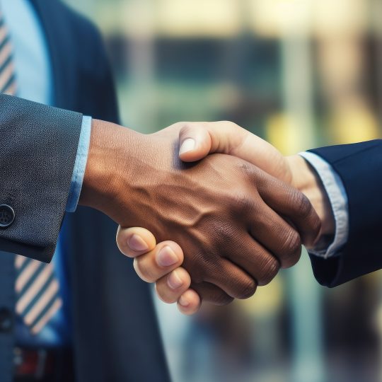 Two people confidently shake hands as they seal a successful business agreement, Handshaking close-up, Two businessmen shaking hands in a close-up shot, AI Generated